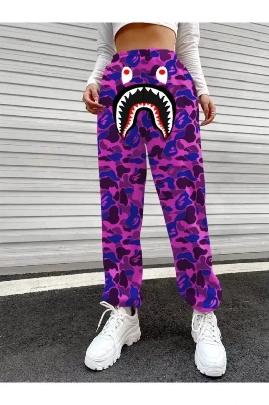 Bape Shark Dijital Baskılı Eşofman Altı - Mor - 1