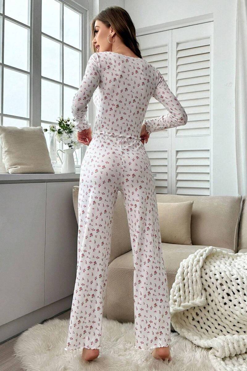 Ekru Sonbahar Romantizmi Uzun Kollu Pijama Takımı 7020 - 5