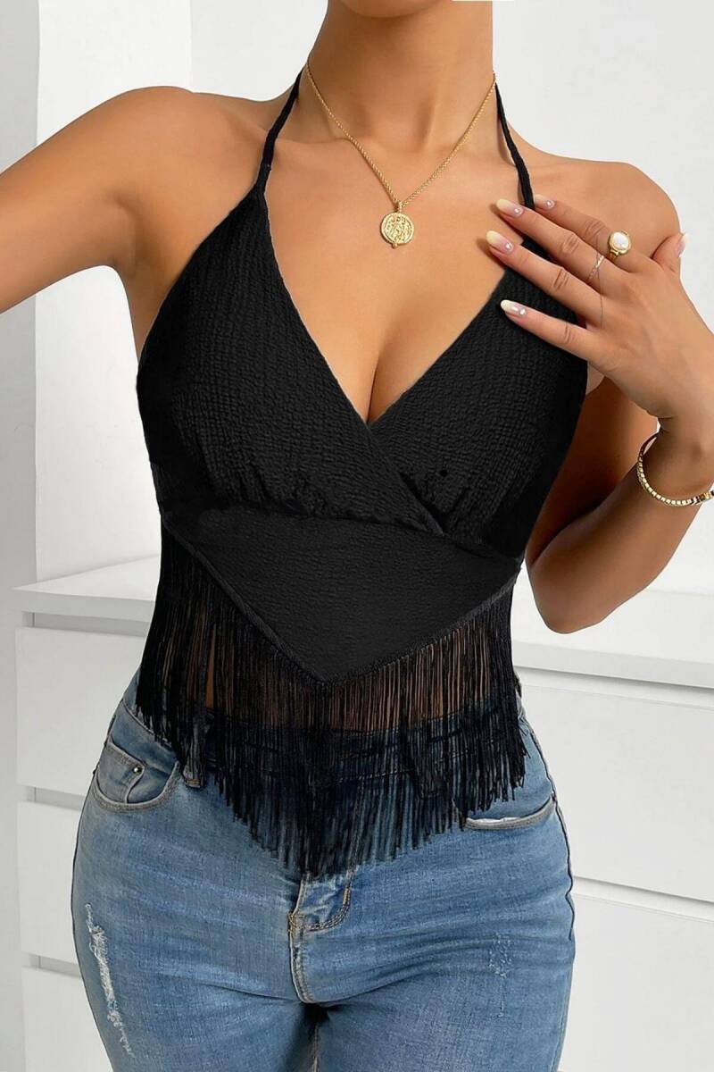 Siyah Fransız Model Püsküllü Crop B-5507 - 2