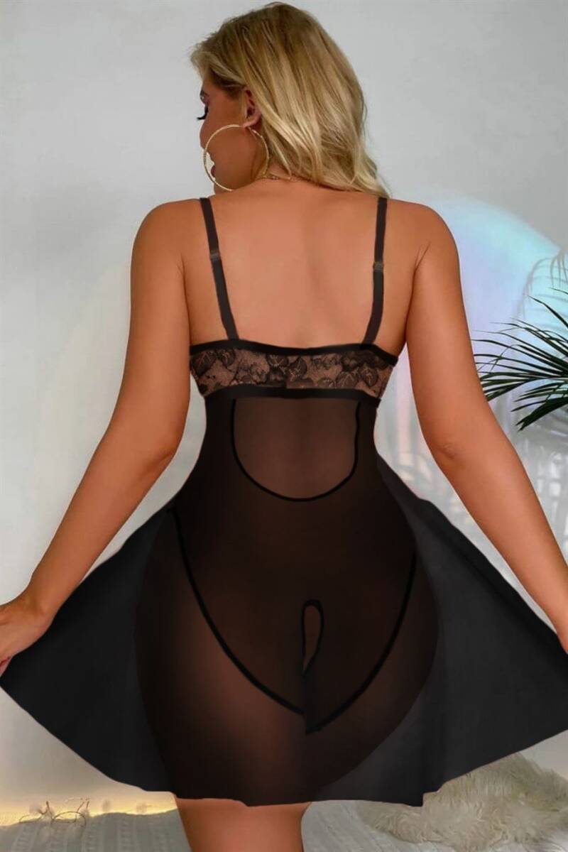  Siyah Özel Bölgesi Açık Babydoll Gecelik 15035 - 4