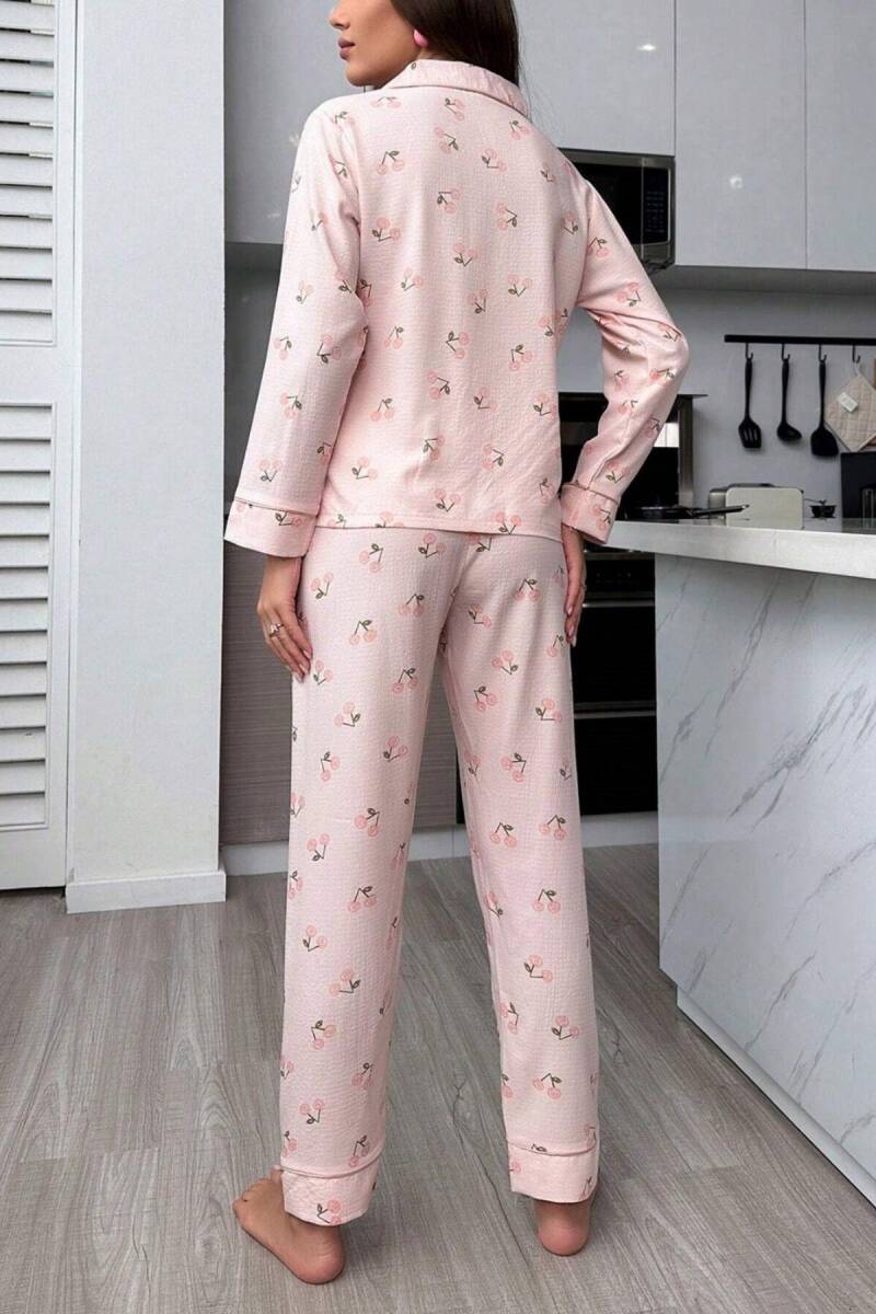 Toz Pembe Sonbahar Kirazları Soft Pijama Takımı 7039 - 5