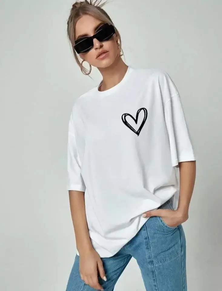 Bisiklet Yaka Baskılı Oversize T-Shirt - Beyaz - 2