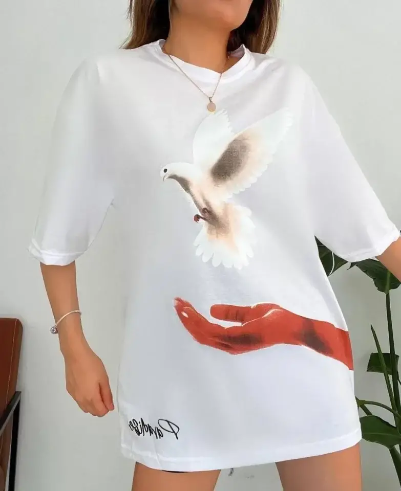 Dijital Baskılı T-Shirt - Beyaz - 1