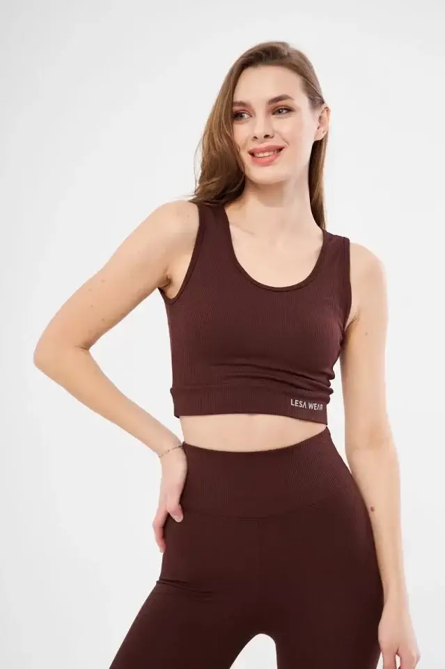 Fitilli Baskılı Crop - Bordo - 1