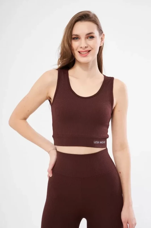 Fitilli Baskılı Crop - Bordo - 3