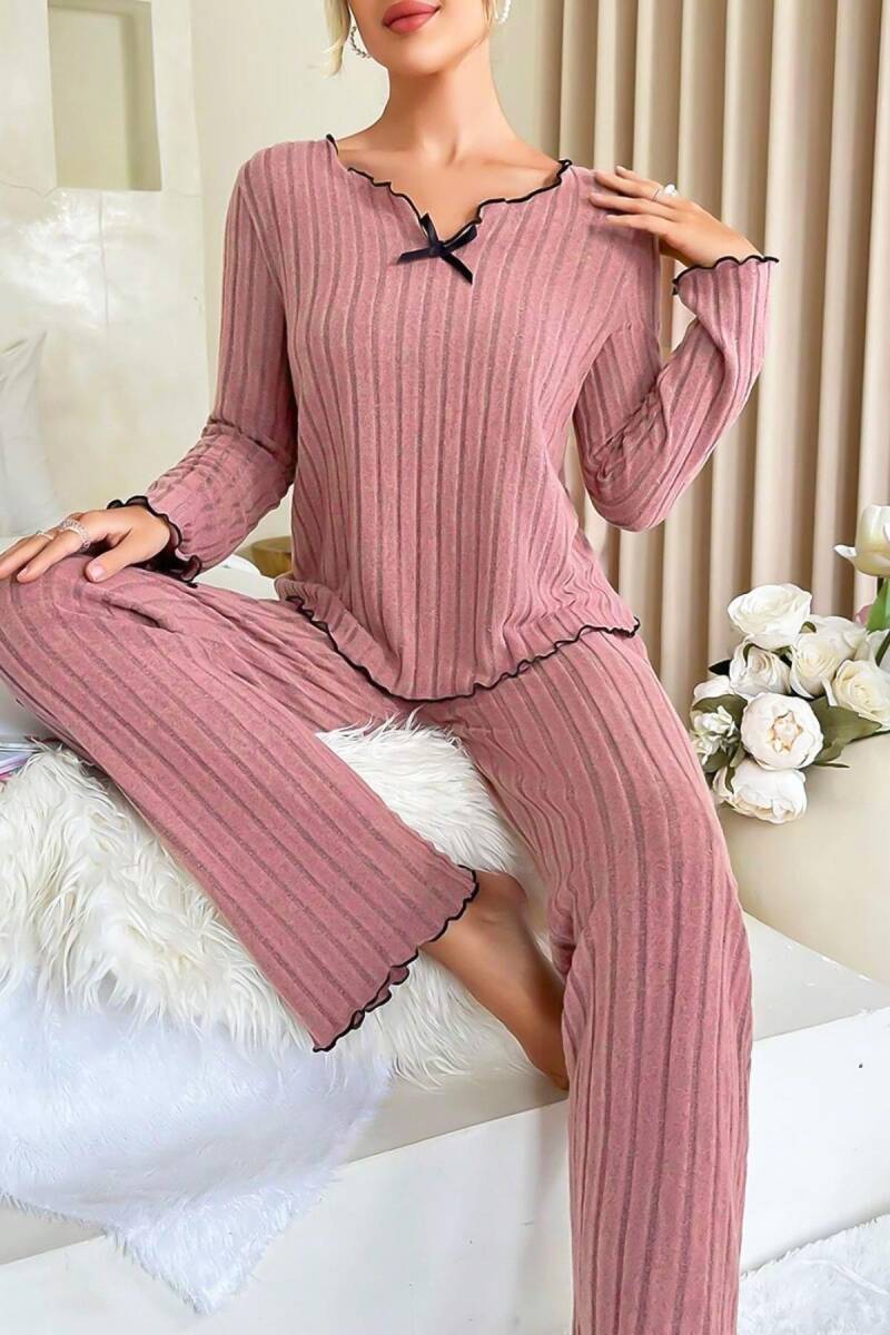 Gül Kurusu Uzun Kollu Pamuklu Pijama Takımı 7067 - 1