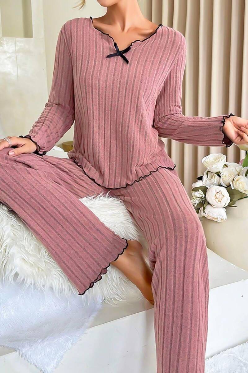 Gül Kurusu Uzun Kollu Pamuklu Pijama Takımı 7067 - 2