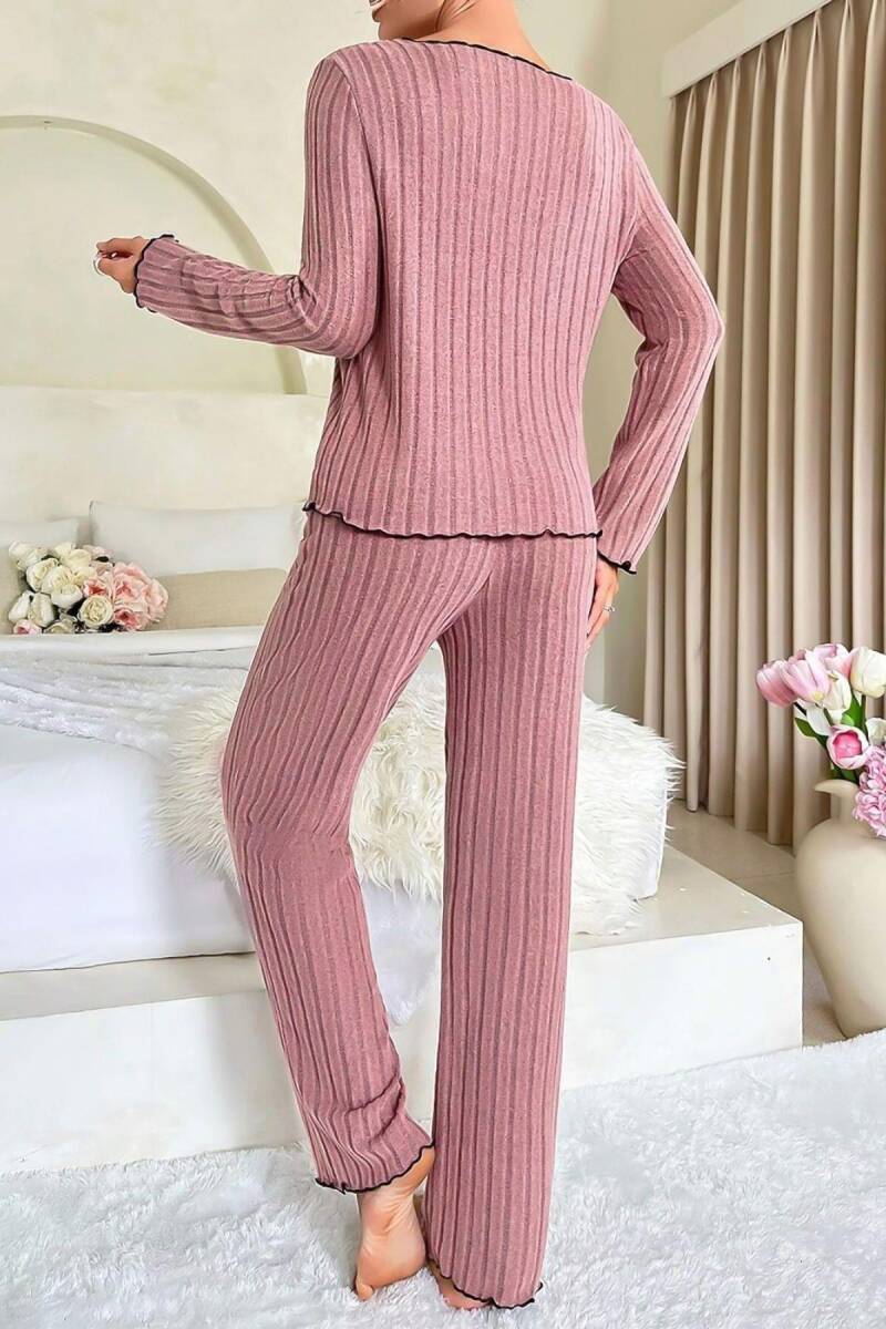 Gül Kurusu Uzun Kollu Pamuklu Pijama Takımı 7067 - 4