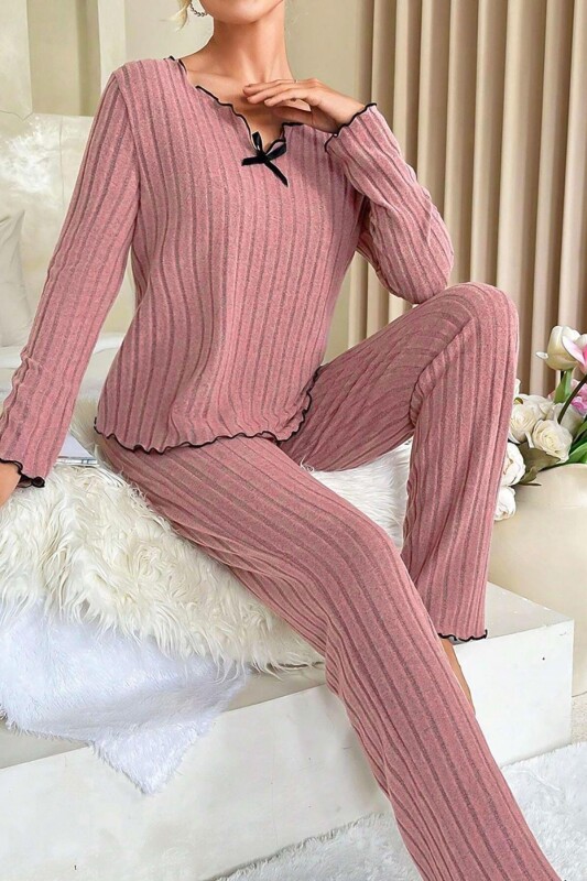 Gül Kurusu Uzun Kollu Pamuklu Pijama Takımı 7067 - 5