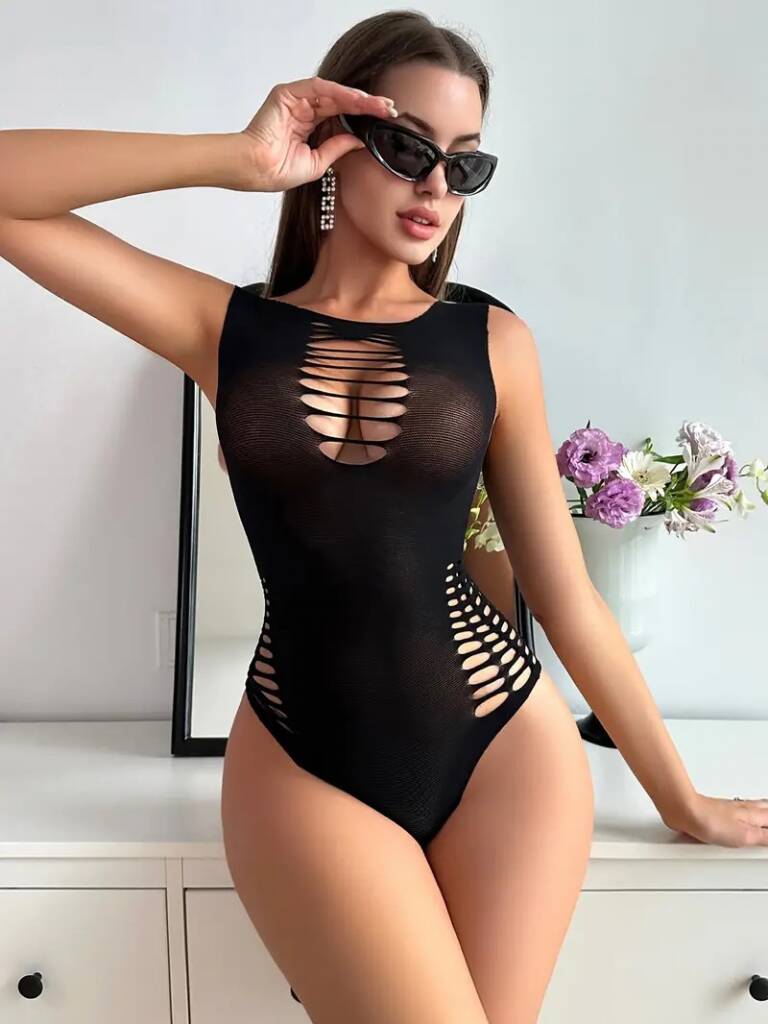 Kadın Göğüs, Sırt Ve Bel Yanları Lazer Kesik Detayviskon Kumaş çıtçıtlı Bodysuit - 2