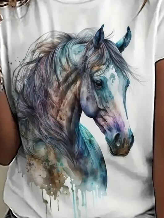 Kadın Kısa Kollu At Baskılı Süprem T-shirt - 2