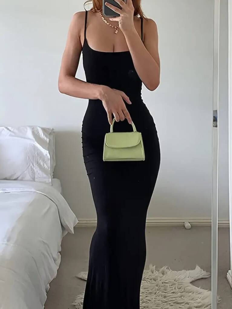 Kadın Kolsuz Askılı Bodycon Uzun Viskon Elbise - 2