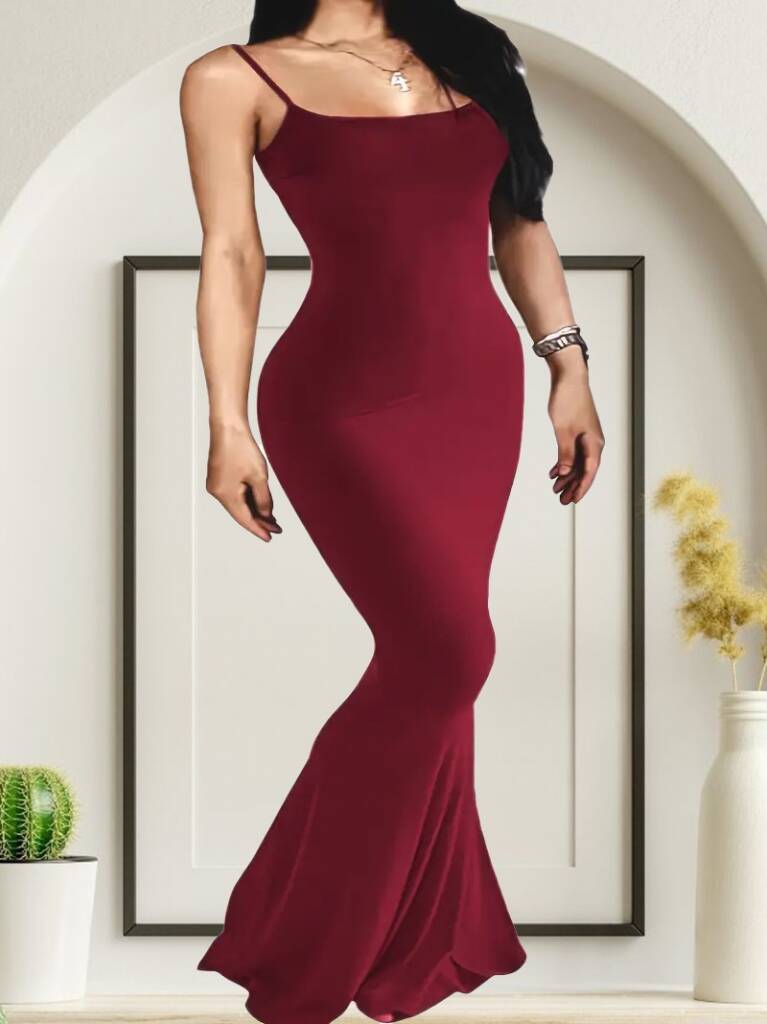 Kadın Kolsuz Askılı Bodycon Uzun Viskon Elbise - 1