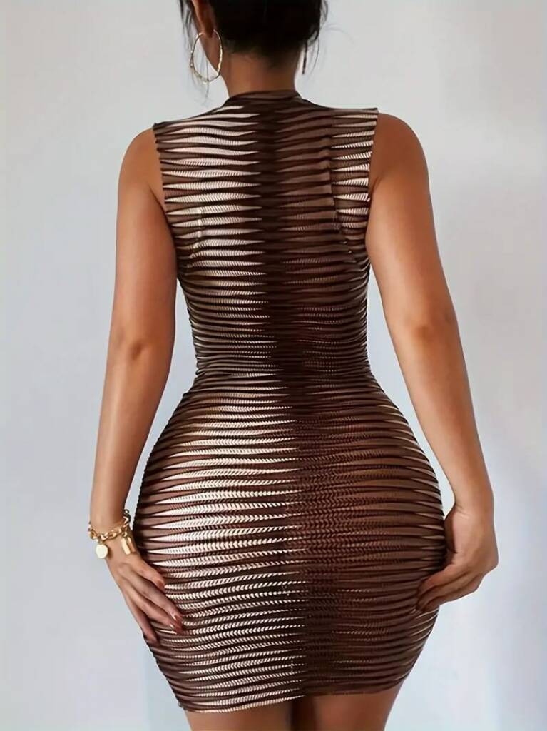 Kadın Kolsuz Desenli Mini Bodycon Dalgıç Elbise - 5