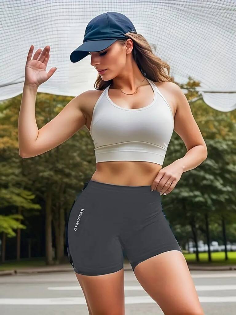 Kadın Yüksek Bel Gymwear Baskı şort Dalgıç Tayt - 5