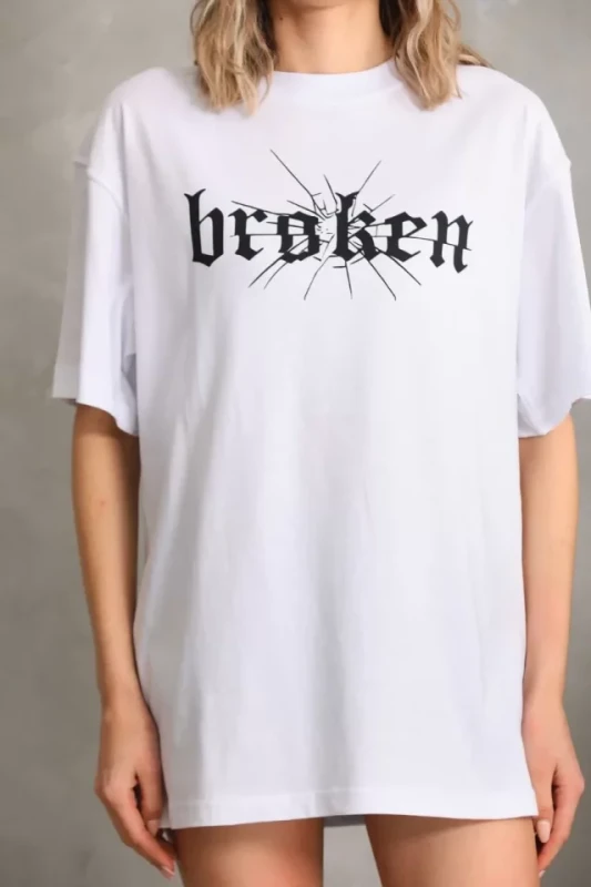 Unisex Baskılı Oversize T-Shirt - Beyaz - 3