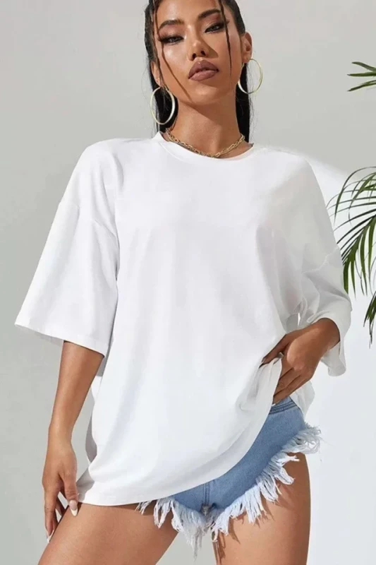 Unisex Baskılı Oversize T-Shirt - Beyaz - 2