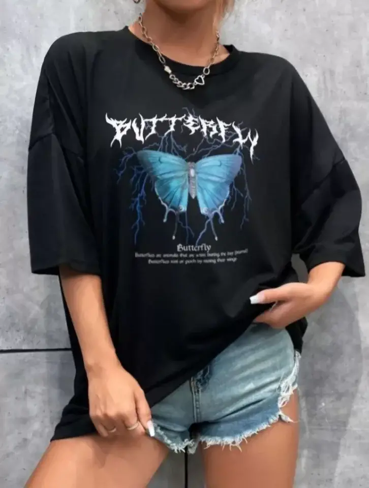 Unisex Baskılı Oversize T-Shirt - Siyah - 1