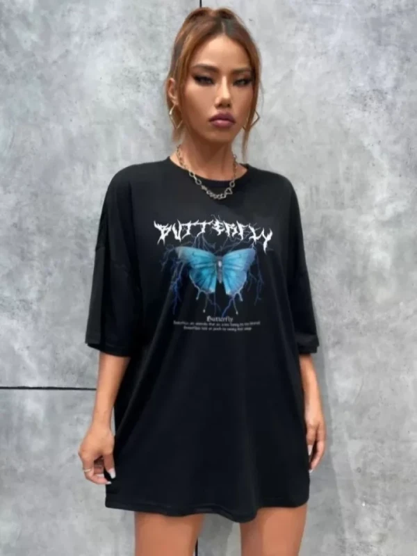 Unisex Baskılı Oversize T-Shirt - Siyah - 4