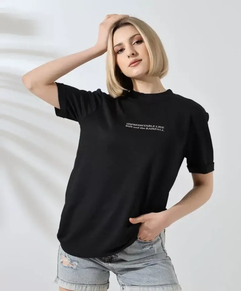 Unisex Bisiklet Yaka Baskılı Slim Fit T-Shirt - Siyah - 3