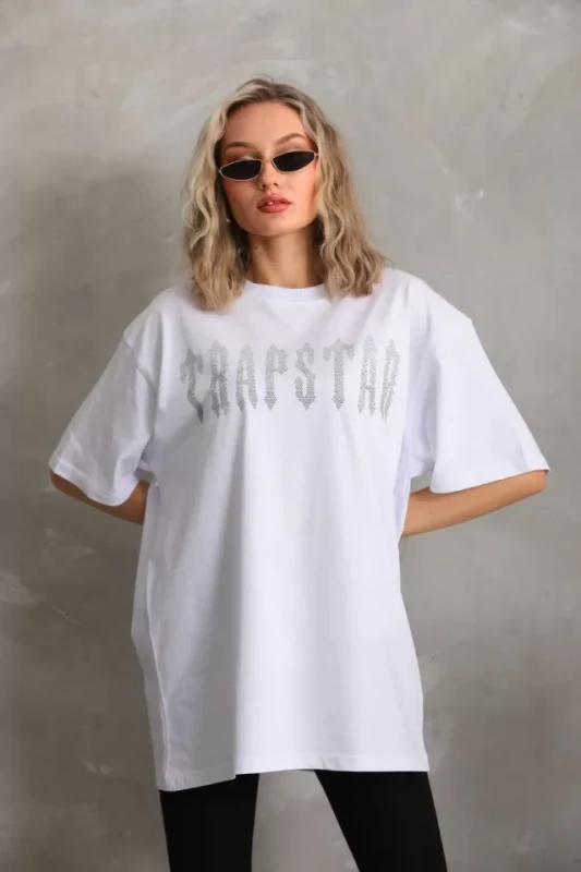 Unisex Taş Desenli Oversize T-Shirt - Beyaz - 1