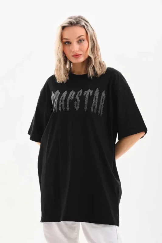 Unisex Taş Desenli Oversize T-Shirt - Siyah - 3