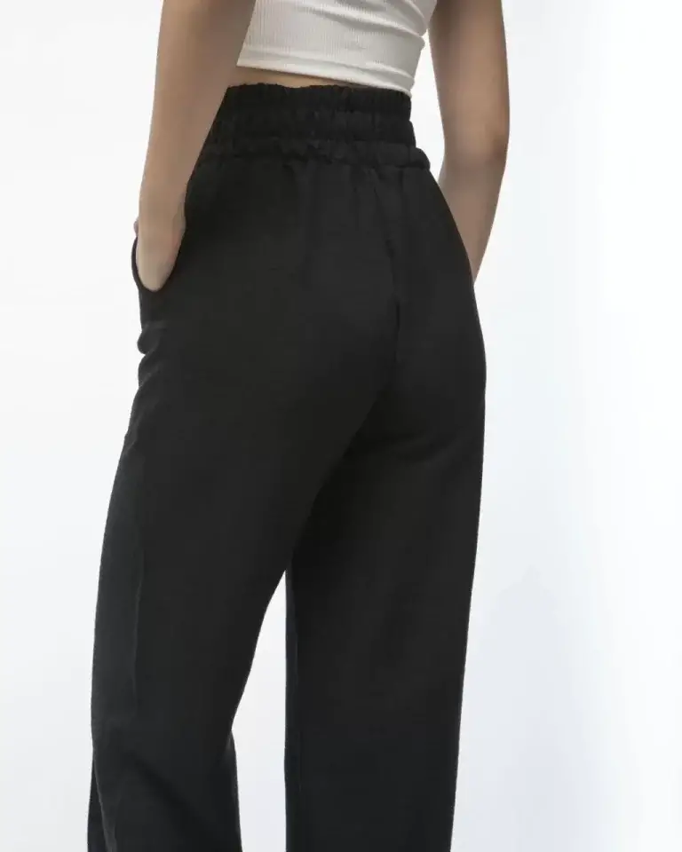 Yüksek Bel Keten Pantalon - Siyah - 2