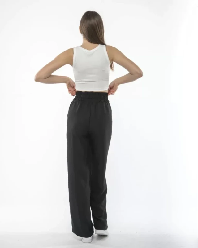 Yüksek Bel Keten Pantalon - Siyah - 4