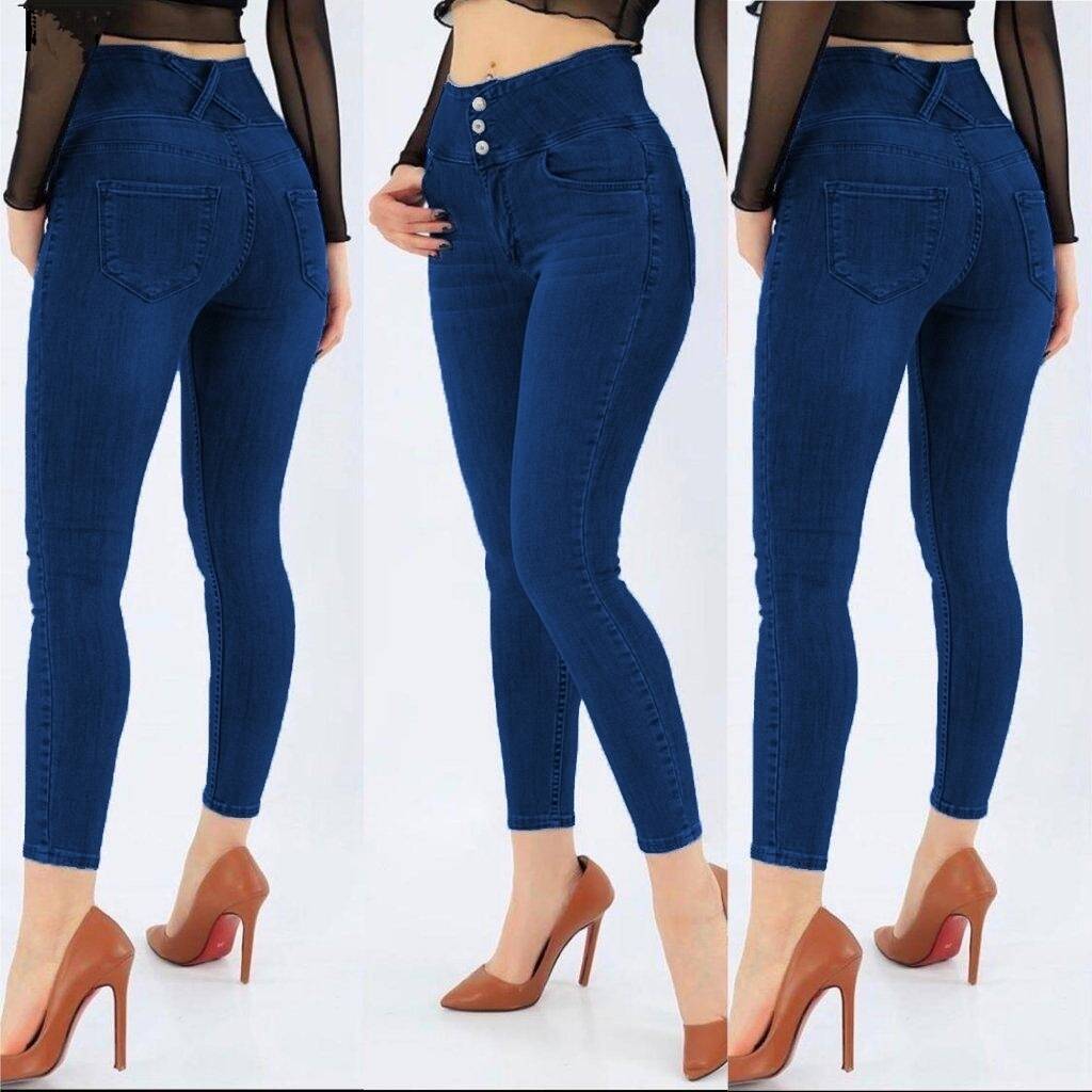 Yüksek Bel Likralı Jean Pantolon 90 Cm - 1